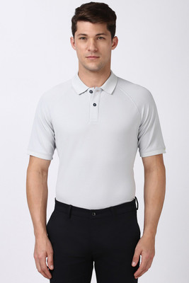 PETER ENGLAND Solid Men Polo Neck Grey T-Shirt