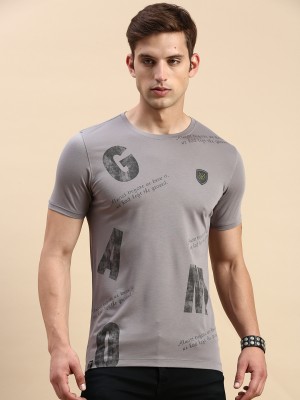 Showoff Printed Men Round Neck Grey T-Shirt