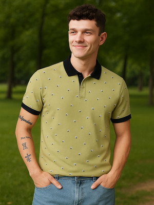 GETGOLF Printed Men Polo Neck Beige T-Shirt