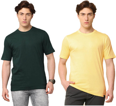 Silisoul Solid Men Round Neck Yellow, Dark Green T-Shirt
