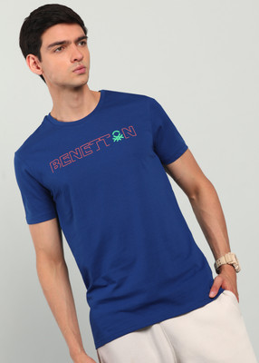 United Colors of Benetton Typography Men Round Neck Blue T-Shirt