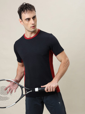 TECHNOSPORT Solid Men Round Neck Black T-Shirt
