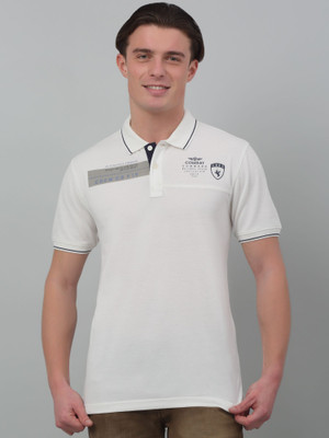 CANTABIL Printed Men Polo Neck White T-Shirt