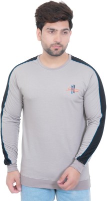 E-MAX Solid Men Round Neck Grey T-Shirt