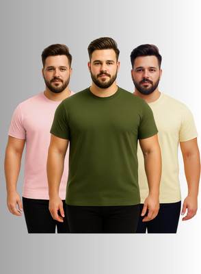 KART BLACK Solid Men Round Neck Orange T-Shirt