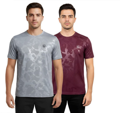 Gur Style Solid Men Round Neck Grey, Red T-Shirt