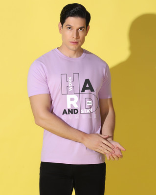 WOOSTRO Printed Men Round Neck Purple T-Shirt