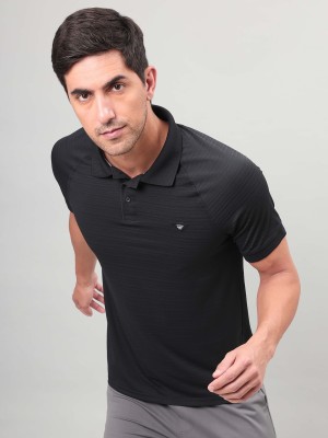 TECHNOSPORT Self Design Men Polo Neck Black T-Shirt