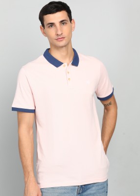 WROGN Solid Men Polo Neck Pink T-Shirt