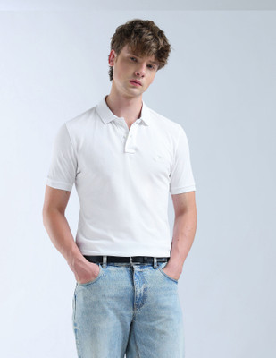 FLYING MACHINE Solid Men Polo Neck White T-Shirt