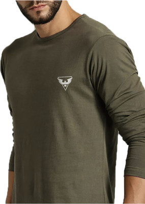 TISSORA Solid Men Round Neck Dark Green T-Shirt