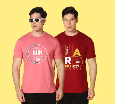 WOOSTRO Typography Men Round Neck Pink, Red T-Shirt