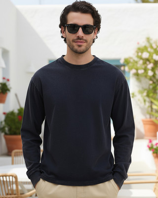 BEWAKOOF Self Design Men Round Neck Blue T-Shirt