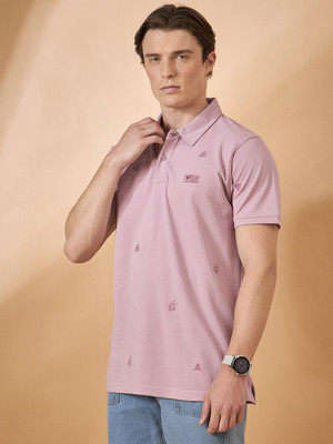 Club York Printed Men Polo Neck Pink T-Shirt