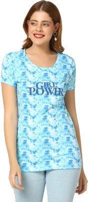 V-MART Printed, Typography Women Round Neck Light Blue, Blue T-Shirt