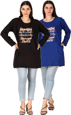 DALPHIN MODA Printed Women Round Neck Black T-Shirt