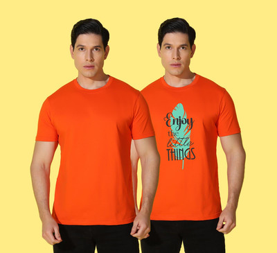 WOOSTRO Graphic Print Men Round Neck Orange T-Shirt