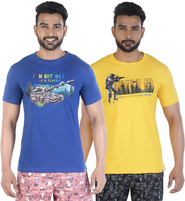COLORS by Rupa Frontline Graphic Print Men Round Neck Dark Blue, Yellow T-Shirt