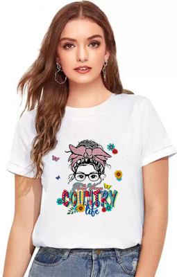 OJSR Printed, Typography Women Round Neck White T-Shirt