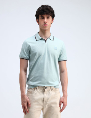 FLYING MACHINE Printed Men Polo Neck Blue T-Shirt