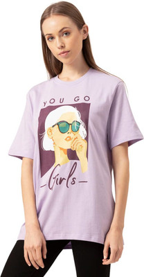 Lounge Dreams Printed, Typography Women Round Neck Purple T-Shirt