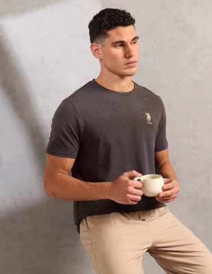 U.S. POLO ASSN. Self Design Men Crew Neck Brown T-Shirt