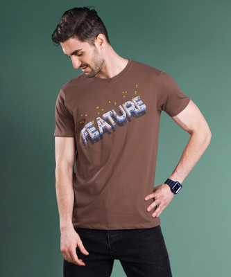 Tryner Typography Men Round Neck Brown T-Shirt