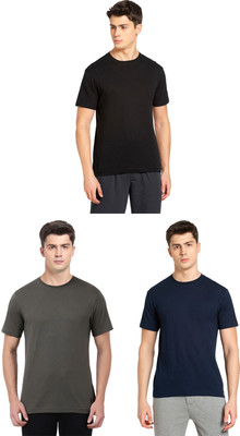 JOCKEY Solid Men Round Neck Black, Dark Green, Dark Blue T-Shirt
