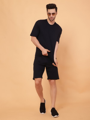Lasmo Men Solid Blue Top & Shorts Set