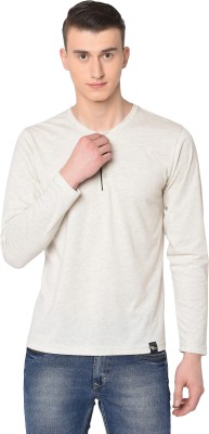 GLITO Solid Men Henley Neck Beige T-Shirt