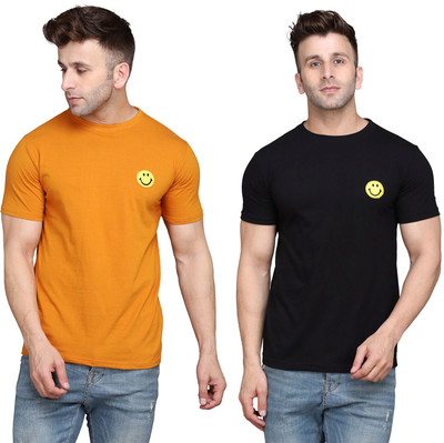 BEYOU FASHION Graphic Print Men Round Neck Gold, Black T-Shirt