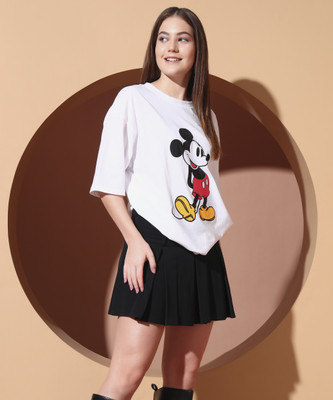 DISNEY by DreamBe Printed Women Round Neck White T-Shirt