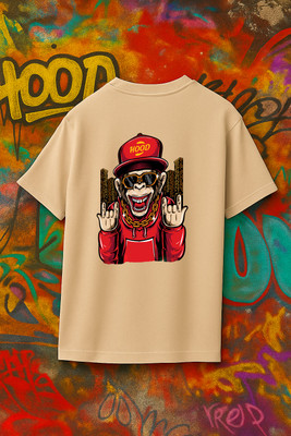 Desi Hood Graphic Print Men Round Neck Beige T-Shirt