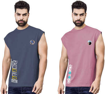 I&D Graphic Print Men Round Neck Blue, Pink T-Shirt
