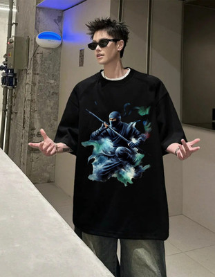TowLine Graphic Print Men Round Neck Black T-Shirt