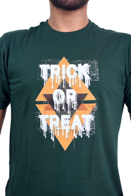 Moovio Printed Men Round Neck Dark Green T-Shirt