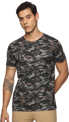 DOMIN8 Military Camouflage Men Round Neck Dark Green T-Shirt