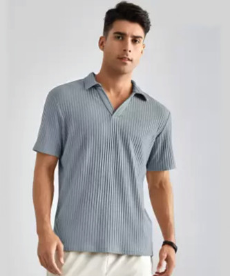 METRONAUT Self Design Men Polo Neck Grey T-Shirt