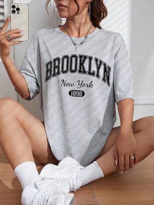 AKIRADVISORY Printed Women Round Neck Grey T-Shirt