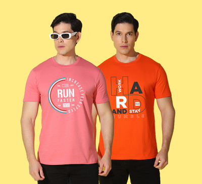 WOOSTRO Printed Couple Round Neck Multicolor T-Shirt