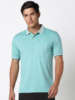 PETER ENGLAND Self Design Men Polo Neck Blue T-Shirt