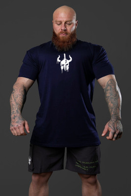 SPOWEARY Printed Men Polo Neck Navy Blue T-Shirt