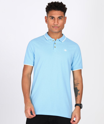 WROGN Solid Men Polo Neck Light Blue T-Shirt