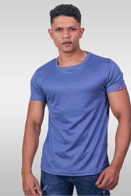 Lynx Solid Men Round Neck Navy Blue T-Shirt