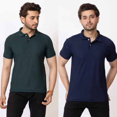 HILFIRE REGION Solid Men Polo Neck Blue, Green T-Shirt