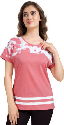 Monisha Plus Colorblock Women Round Neck Pink T-Shirt