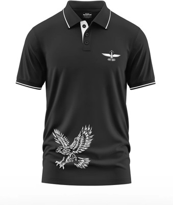 Warriorworld Graphic Print Men Polo Neck Black T-Shirt