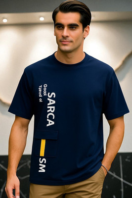 Autna Printed Men Round Neck Navy Blue T-Shirt