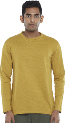7 Alt by Pantaloons Striped Men Round Neck Yellow T-Shirt
