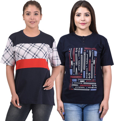 HouseOfCommon Printed Women Round Neck Multicolor T-Shirt
